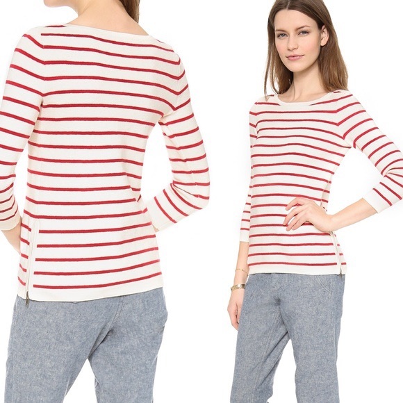 Madewell Seaside side-zip stripe cream sweater